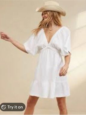 NWOT Aerie White  Pool to Party Guaze Flutter Sleeve dress size xl